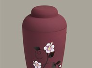 Bordeaux soft urne med hibiscus. Kr.: 1.425,-